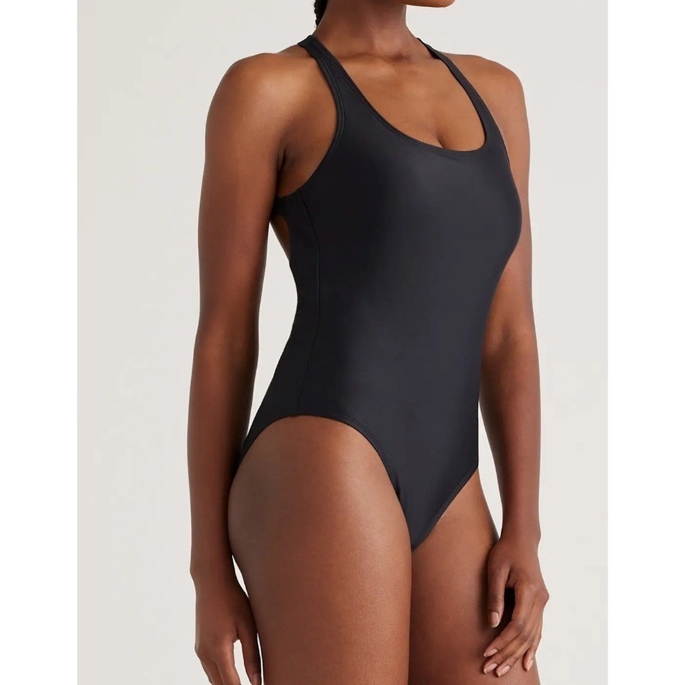 quince italian cross-back one-piece swimsuit in black, women size x-small xs